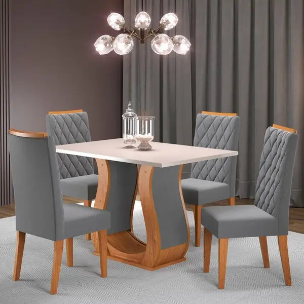 Mesa De Jantar 4 Lugares Los Angeles Mel/blonde/veludo Cinza - Paraná Móveis