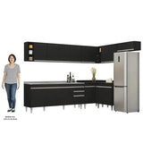 Armário De Cozinha Modulado De Canto 8 Peças Cp27 Com Pia Inox Preto