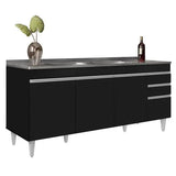 Armário De Cozinha Modulado De Canto 8 Peças Cp27 Com Pia Inox Preto