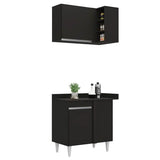 Armário De Cozinha Modulado De Canto 8 Peças Cp27 Com Pia Inox Preto