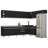 Armário De Cozinha Modulado De Canto 8 Peças Cp27 Com Pia Inox Preto
