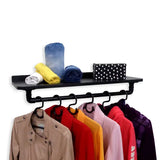 Cabideiro De Parede Prateleira Suporte Roupas E Acessórios Estilo Industrial - Preto Laca