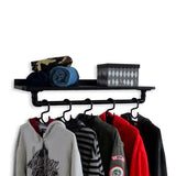 Cabideiro De Parede Prateleira Suporte Roupas E Acessórios Estilo Industrial - Preto Laca