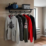 Cabideiro De Parede Prateleira Suporte Roupas E Acessórios Estilo Industrial - Preto Laca