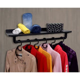 Cabideiro De Parede Prateleira Suporte Roupas E Acessórios Estilo Industrial - Preto Laca