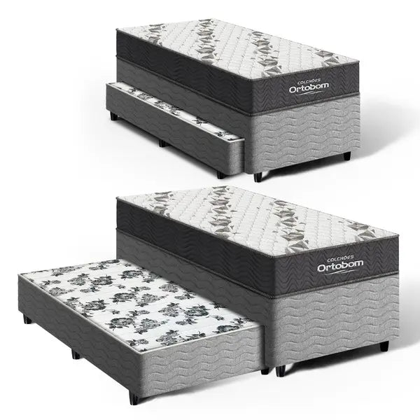 Cama Box + Colchão Ortobom De Espuma D33 Airtech 100 + Auxiliar De Espuma Unique Solteiro 88 Cm