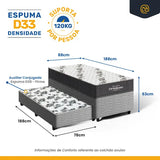 Cama Box + Colchão Ortobom De Espuma D33 Airtech 100 + Auxiliar De Espuma Unique Solteiro 88 Cm