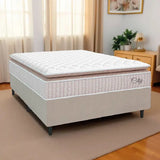 Cama Box Colchão Casal Molas Ensacadas City Pillow Top 138x188x61cm Branco / Bege Hellen - Suporta Até 110kg Por Pessoa
