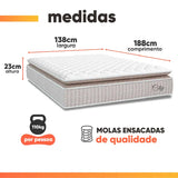 Cama Box Colchão Casal Molas Ensacadas City Pillow Top 138x188x61cm Branco / Bege Hellen - Suporta Até 110kg Por Pessoa