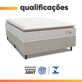 Cama Box Colchão Casal Molas Ensacadas City Pillow Top 138x188x61cm Branco / Bege Hellen - Suporta Até 110kg Por Pessoa