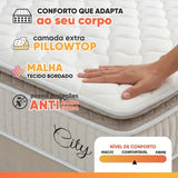 Cama Box Colchão Casal Molas Ensacadas City Pillow Top 138x188x61cm Branco / Bege Hellen - Suporta Até 110kg Por Pessoa