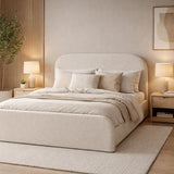 Cama Estofada Casal 1.40 Valentina em Linho Off white com Cabeceira Moderna