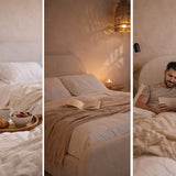 Cama Estofada Casal 1.40 Valentina em Linho Off white com Cabeceira Moderna