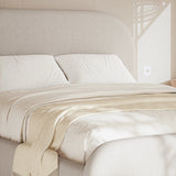 Cama Estofada Casal 1.40 Valentina em Linho Off white com Cabeceira Moderna
