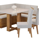 Conjunto Canto Baú Com Mesa De Jantar Retangular 120x80cm De Vidro E 2 Cadeiras Casa Moderna Bege/mel/off White/marfim