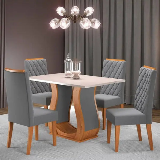 Mesa De Jantar 4 Lugares Los Angeles Mel/blonde/veludo Cinza - Paraná Móveis