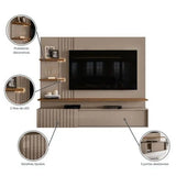 Painel Ripado Para Tv Até 65 Polegadas Com Led 3 Portas 167,5x200cm Atena Bege Fendi/naturale