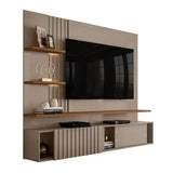 Painel Ripado Para Tv Até 65 Polegadas Com Led 3 Portas 167,5x200cm Atena Bege Fendi/naturale