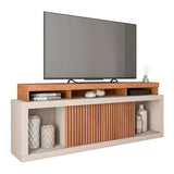 Rack Para Tv Até 75 Polegadas Mdf 180cm Frisos Decorativos Valença Bege Freijó/off White