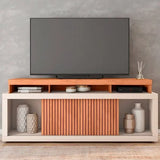 Rack Para Tv Até 75 Polegadas Mdf 180cm Frisos Decorativos Valença Bege Freijó/off White