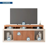 Rack Para Tv Até 75 Polegadas Mdf 180cm Frisos Decorativos Valença Bege Freijó/off White