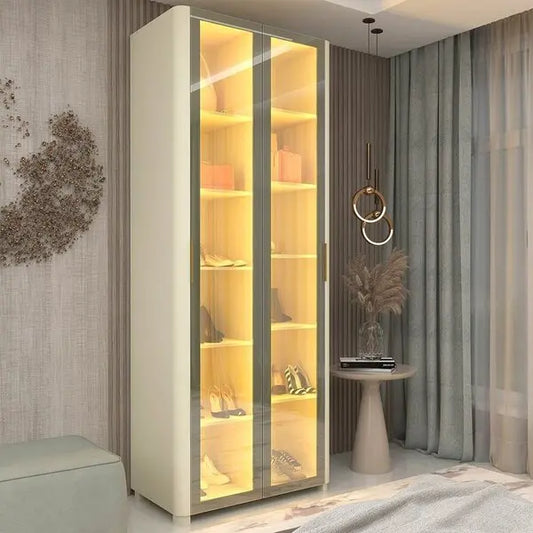 Sapateira 2 Portas Com Pés E Led 100% Mdf Bege/off White Off White